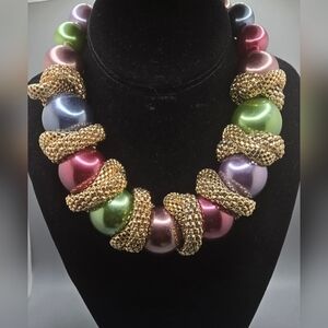 Chunky Arabian Bridal Cascading Moon Drop Necklace 15" + 3" Extender EUC